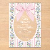 Whimsical Pink Bow Floral Baby Dusche Acryleinladungen (Vorderseite)
