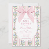 Whimsical Pink Bow Floral Baby Dusche Einladung (Vorderseite)