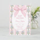 Whimsical Pink Bow Floral Baby Dusche Einladung (Stehend Vorderseite)