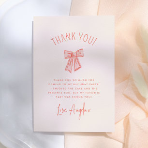 Whimsical Pink Bow Girl Geburtstag Dankeskarte