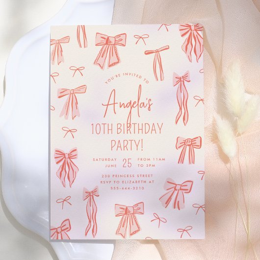 Whimsical Pink Bow Girl Geburtstag Einladung