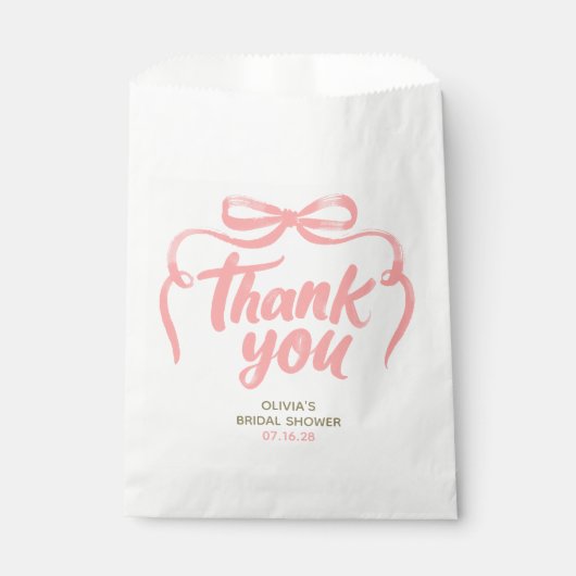 Whimsical Pink Bow Handwritten Bridal Thank You Geschenktütchen (Vorderseite)