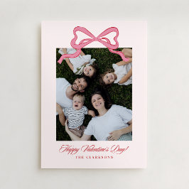 Whimsical Pink Bow Valentine’s Day Photo Card Einladung