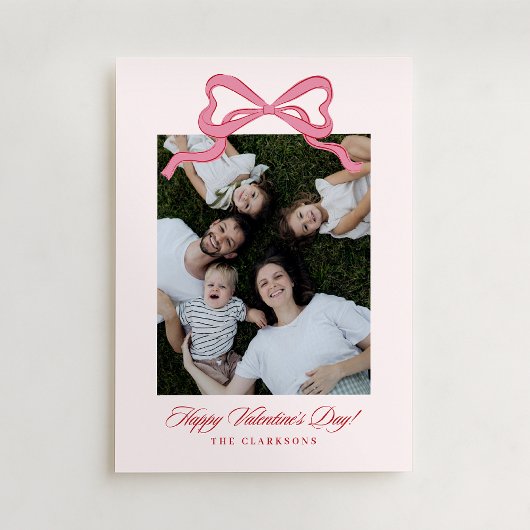 Whimsical Pink Bow Valentine’s Day Photo Card Einladung