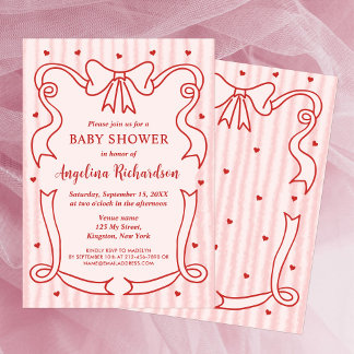 Whimsical Pink Bow Wavy Frame Girl Baby Shower  Einladung