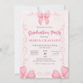 Whimsical Pink Bows Frame Graduation Party Invita Einladung (Vorderseite)