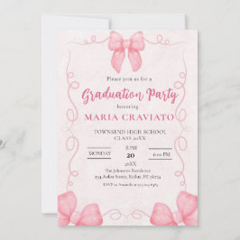 Whimsical Pink Bows Frame Graduation Party Invita Einladung