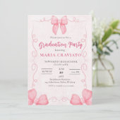 Whimsical Pink Bows Frame Graduation Party Invita Einladung (Stehend Vorderseite)
