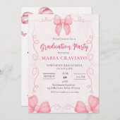 Whimsical Pink Bows Frame Graduation Party Invita Einladung (Vorne/Hinten)