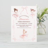 Whimsical Pink Brown Bows Ballerina 3. Geburtstag