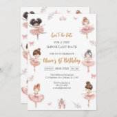 Whimsical Pink Brown Bows Ballerina Birthday Einladung (Vorne/Hinten)