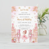 Whimsical Pink Brown Bows Ballerina Birthday Einladung (Stehend Vorderseite)