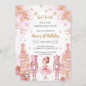 Whimsical Pink Brown Bows Ballerina Birthday Einladung (Vorne/Hinten)