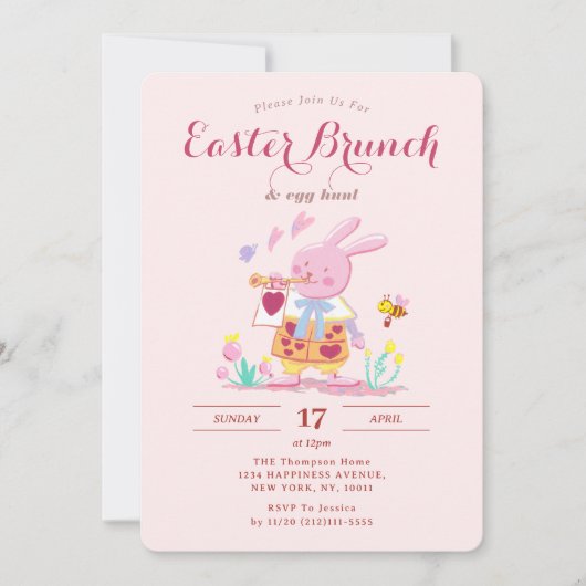 Whimsical Pink Bunny Garden Osterfest Ei Jagd Einladung (Vorderseite)