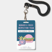 Whimsical Pink Burger and Fries Birthday Party Ausweis (Front with Lanyard)