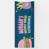 Whimsical Pink Burger and Fries Birthday Party Banner (Vertikal)