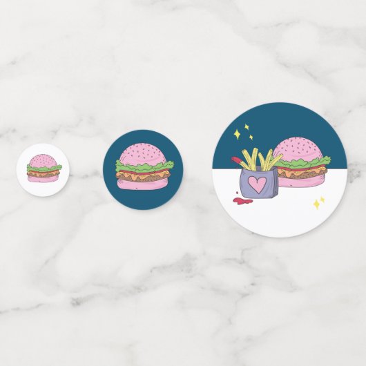 Whimsical Pink Burger and Fries Birthday Party Konfetti (Rückseiten)