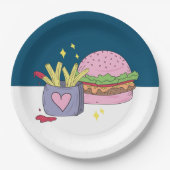 Whimsical Pink Burger and Fries Birthday Party Pappteller (Vorderseite)
