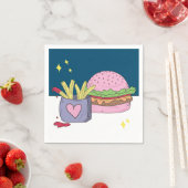 Whimsical Pink Burger and Fries Birthday Party Serviette (Beispiel)