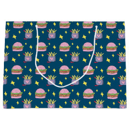 Whimsical Pink Burger and Fries Pattern Große Geschenktüte