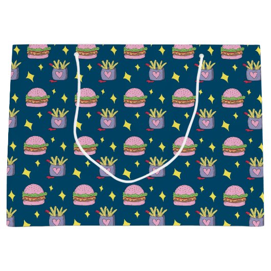 Whimsical Pink Burger and Fries Pattern Große Geschenktüte (Vorderseite)