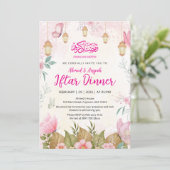 Whimsical Pink Butterfly Floral Ramadan Iftar Einladung (Stehend Vorderseite)
