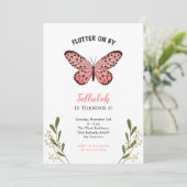 Whimsical Pink Butterfly Girl Geburtstagsparty Einladung (Stehend Vorderseite)