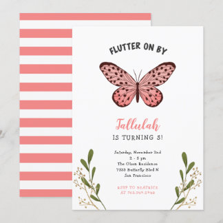 Whimsical Pink Butterfly Girl Geburtstagsparty Einladung