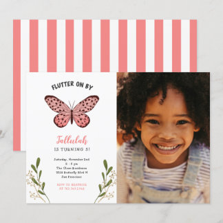 Whimsical Pink Butterfly Girl Geburtstagsparty Fot Einladung