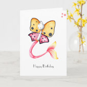 Whimsical Pink Butterfly Meerjungfrau Happy Birthd Karte (Gelbe Blume)