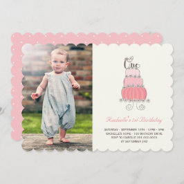 Whimsical Pink Cake Baby Girl First Birthday Foto Einladung