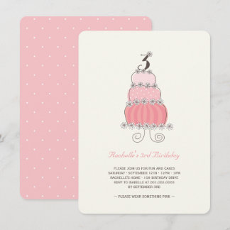 Whimsical Pink Cake Girl 3. Geburtstag Party Einla Einladung