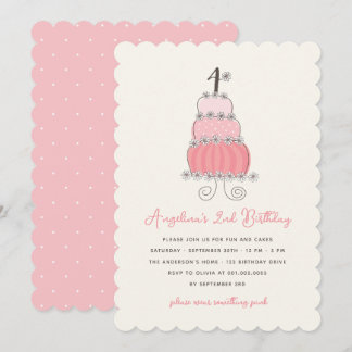 Whimsical Pink Cake Girl 4. Geburtstag Party Einla Einladung