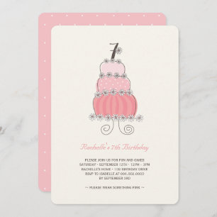 Whimsical Pink Cake Girl 7. Geburtstagsparty Einla Einladung