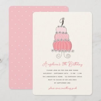 Whimsical Pink Cake Girl 9. Geburtstagsparty Einla Einladung