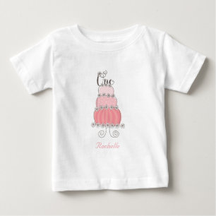 Whimsical Pink Cake One Girl's 1. Geburtstag Party Baby T-shirt