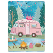 Whimsical Pink Camper Van Camping Scene Klemmbrett (Rückseite)