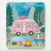 Whimsical Pink Camper Van Camping Scene Mousepad (Vorne)