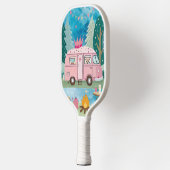 Whimsical Pink Camper Van Camping Scene Pickleball Schläger (Links)