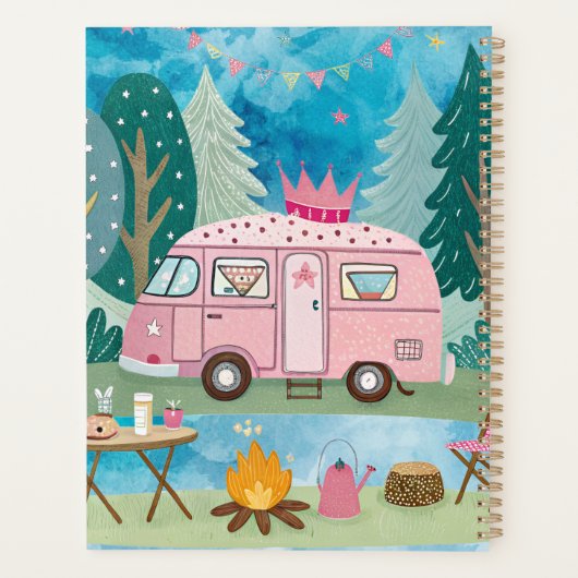 Whimsical Pink Camper Van Camping Scene Planer (Rückseite)