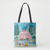 Whimsical Pink Camper Van Camping Scene Tasche (Vorderseite)