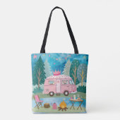 Whimsical Pink Camper Van Camping Scene Tasche (Rückseite)