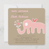 Whimsical Pink Cartoon Elephant Girl Baby Dusche Einladung (Vorderseite)
