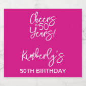 Whimsical Pink Cheers to 50 Years Birthday Schaumweinetikett (Einzelnes Label)