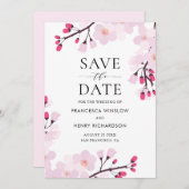 Whimsical Pink Cherry Blüten botanisch Save The Date (Vorne/Hinten)