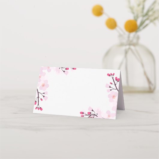 Whimsical Pink Cherry Blüten Gewohnte Hochzeit Platzkarte (Vorderseite)