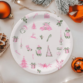 Whimsical Pink Christmas Baby Shower Paper Plates Pappteller