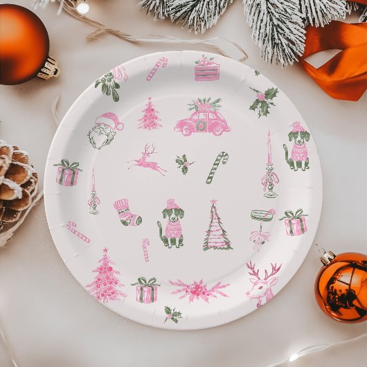 Whimsical Pink Christmas Baby Shower Paper Plates Pappteller