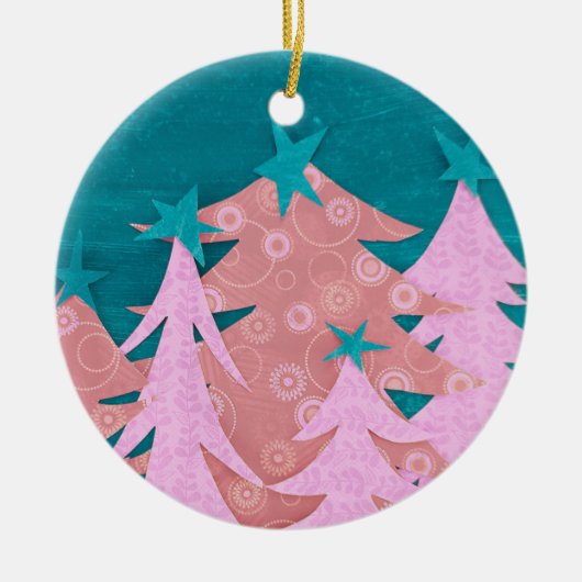 Whimsical Pink Christmas Tree Keramik Ornament (Vorne)