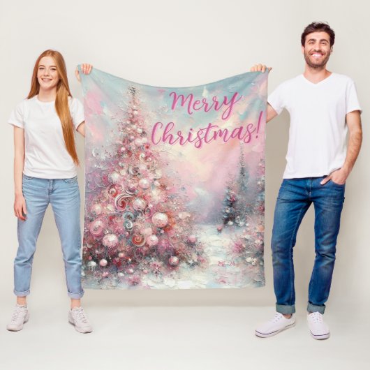 Whimsical Pink Christmas Tree Personalized Fleecedecke (Beispiel)